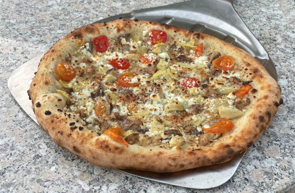Sardine pizza out of the oven