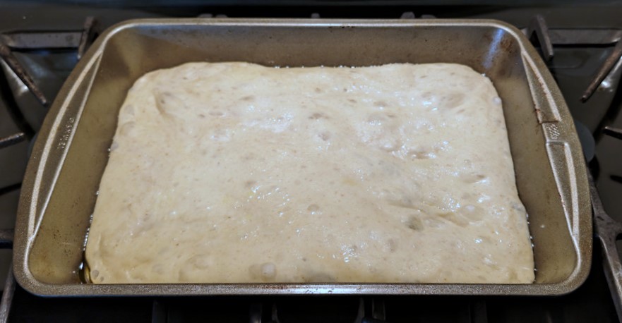 Sicilian pizza after final proof.
