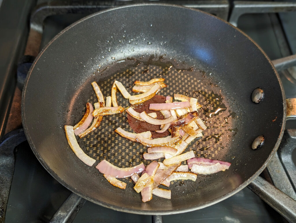 Lightly sauté the red onion. Do not overcook.